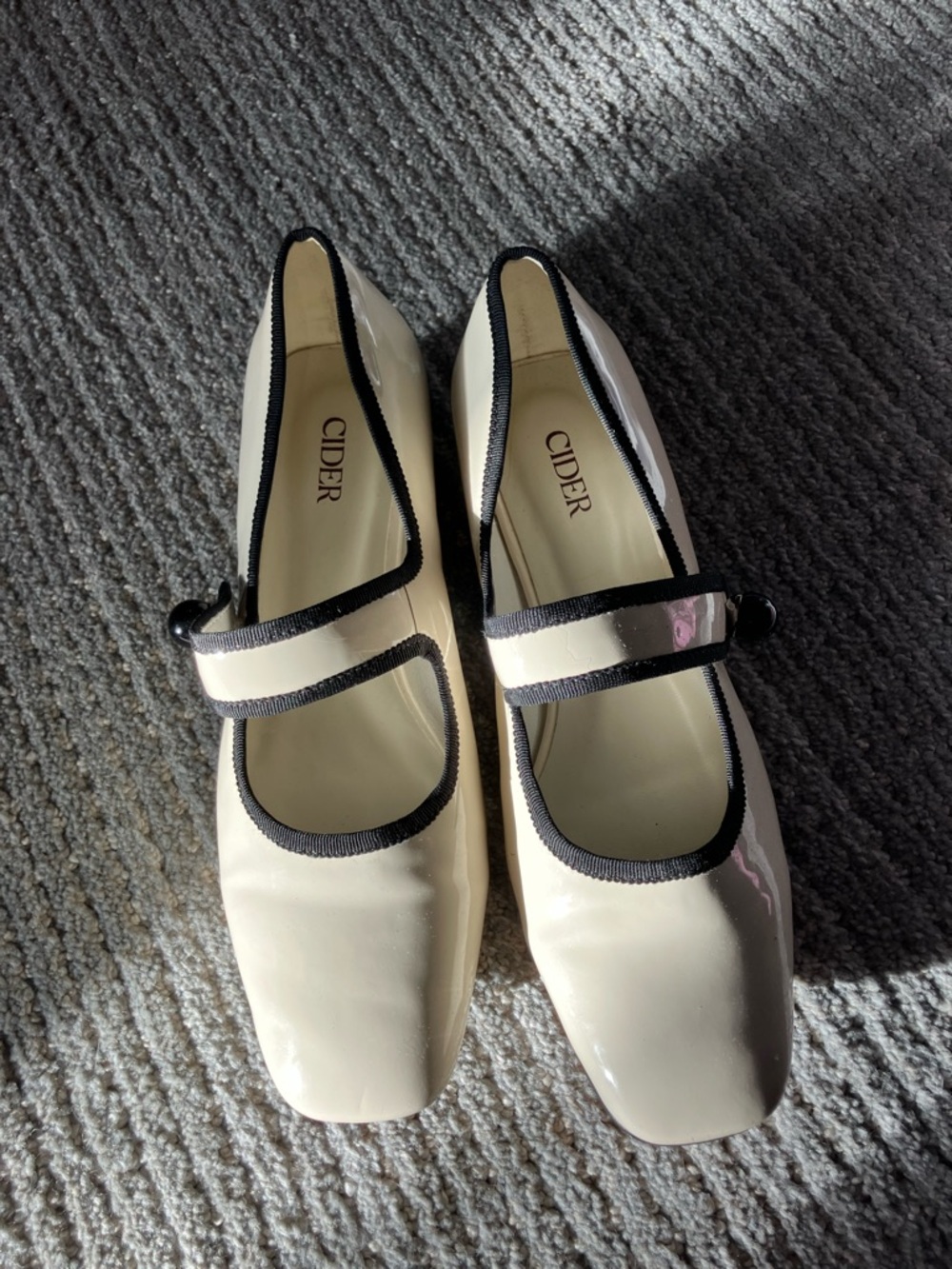 Cider Cream Patent Mary Jane Flats with Black Trim